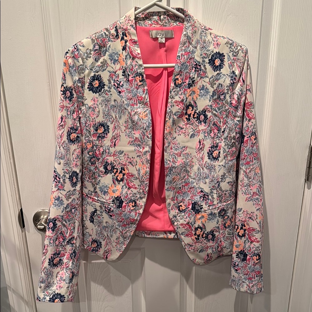 Floral Pink, Blue & White Blazer Vibrant Print Sz M